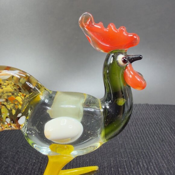 Vintage Italian Art Glass Rooster Chicken Bird Blown Glass Small Figurine Italy - Picture 2 of 11